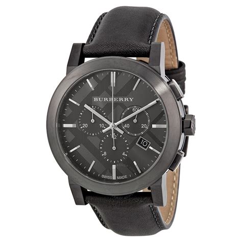 Burberry Chronograph Dark Grey Dial Dark Grey Leather Men's 